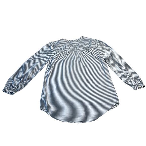 Old Navy Stripe Shirred Tunic Button Up Blouse Size Medium Nautical Coastal - Picture 3 of 7